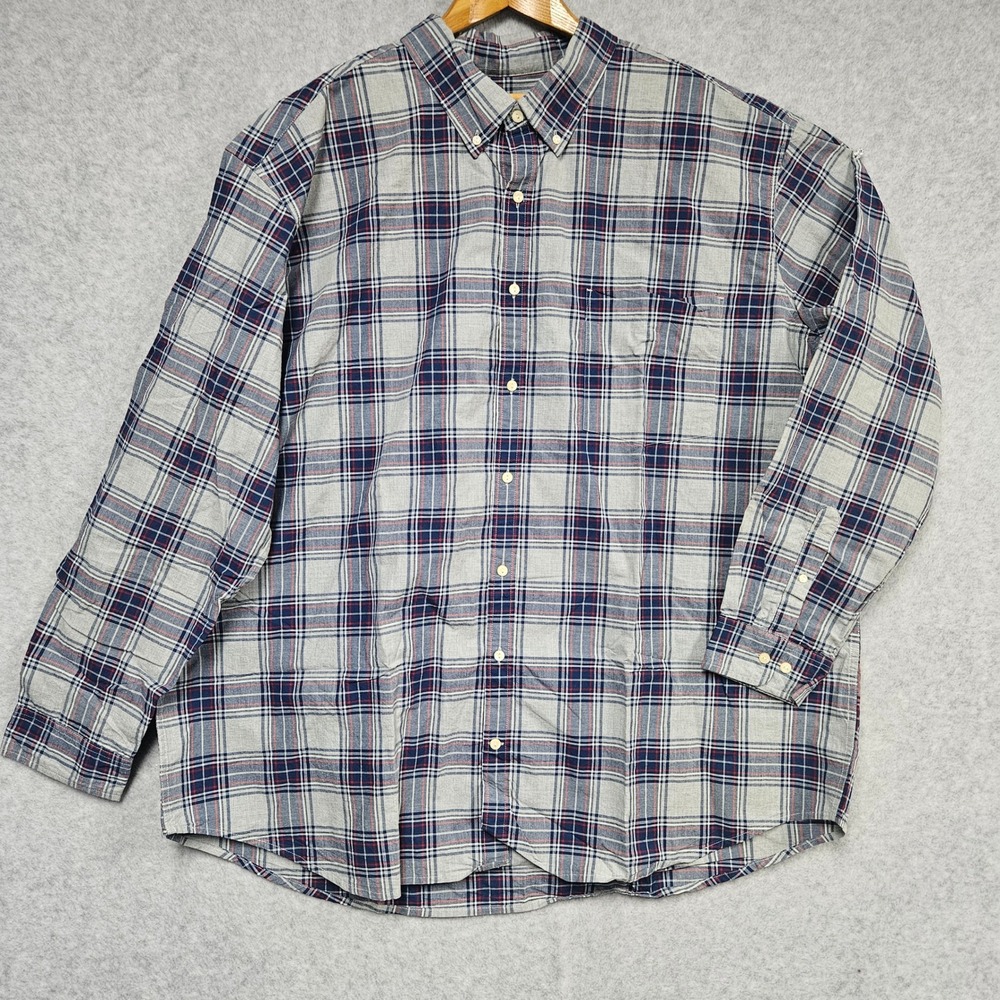 The Foundry Supply Co Shirt Men 3XLT Gray Plaid Button Down Long Sleeve Cotton